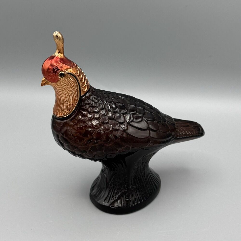 Vtg EMPTY Avon Quail Glass Decanter Cologne Bottle 6” H Pheasant Birds